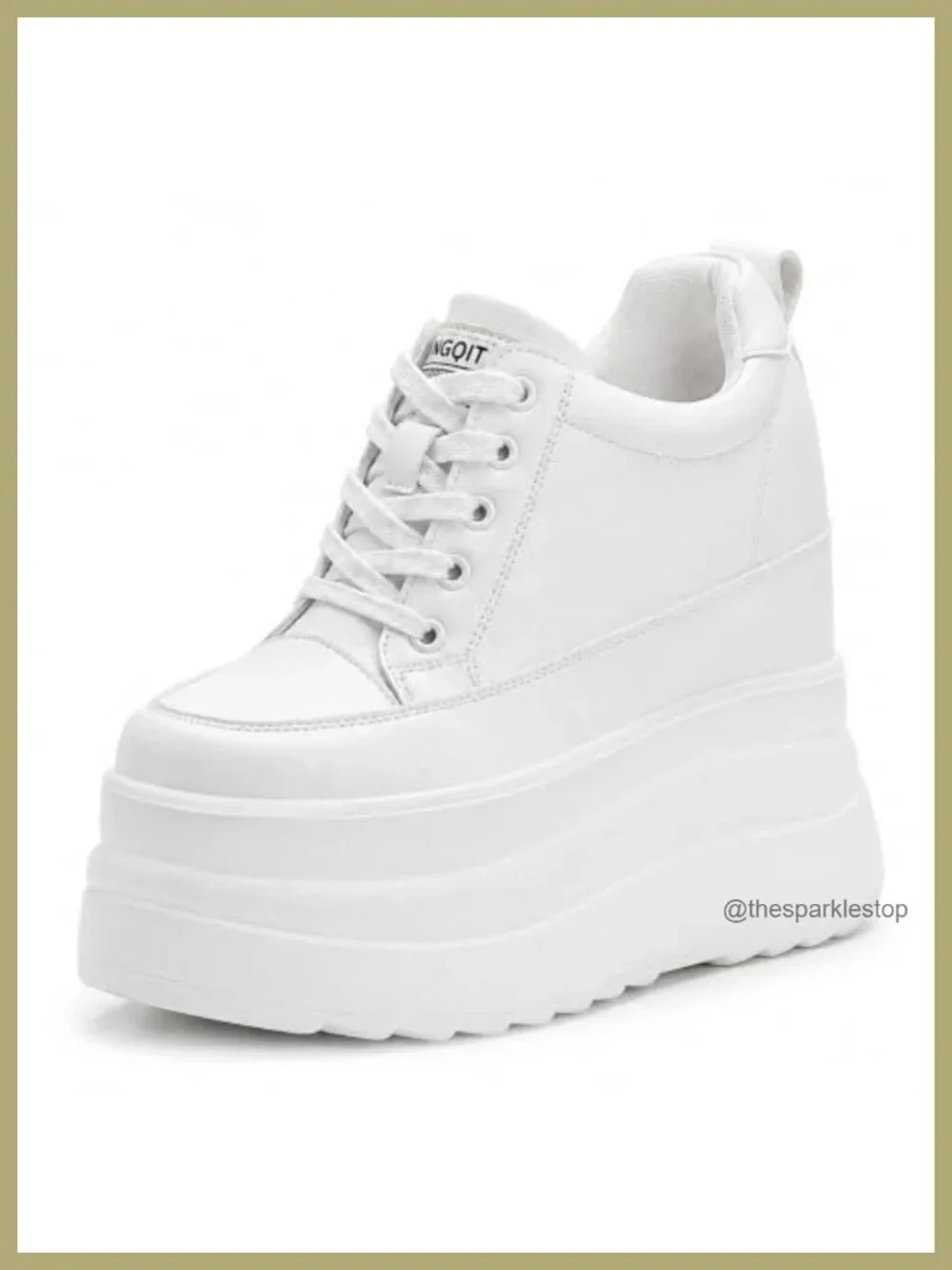 Women's 5 Inch Chunky Platform Sneakers with Hidden Wedge Heel, Leather